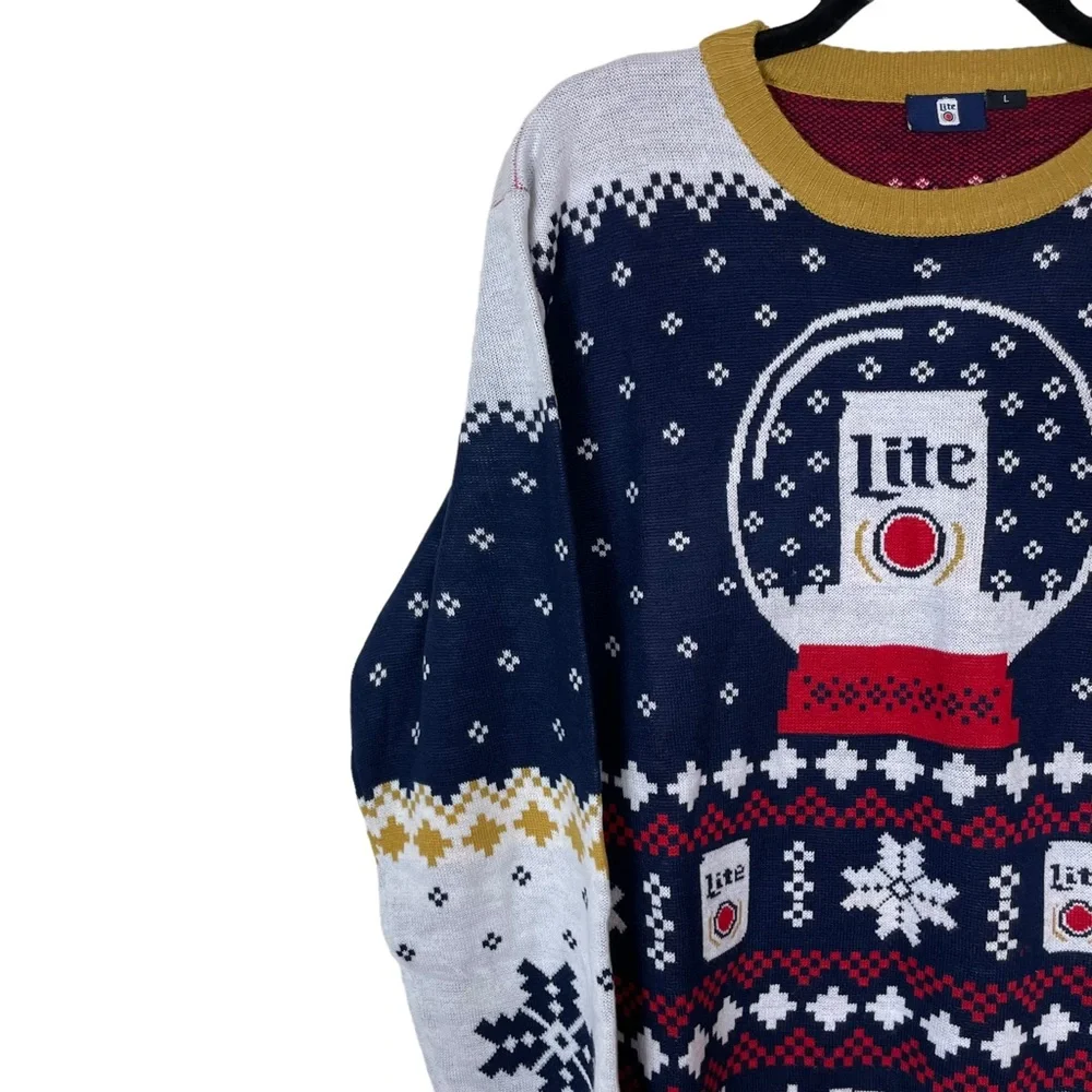 NWT Miller Lite Fair Isle Comfy Knit Christmas Sweater Beer Reindeer Holiday Lrg